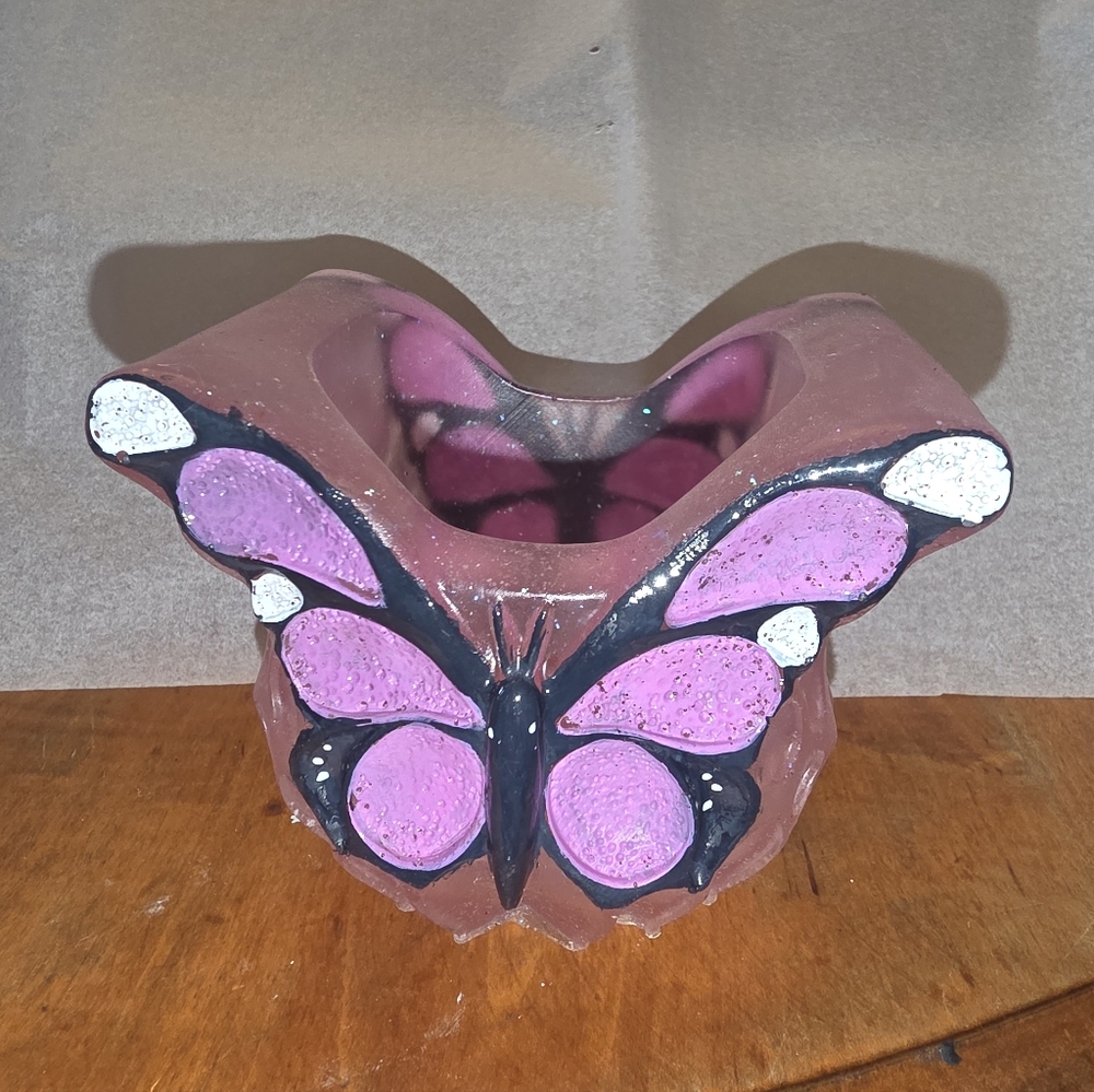 Pink Butterfly Plant Pot For Succulent Small Size, Resin & Handmade, Handpainted